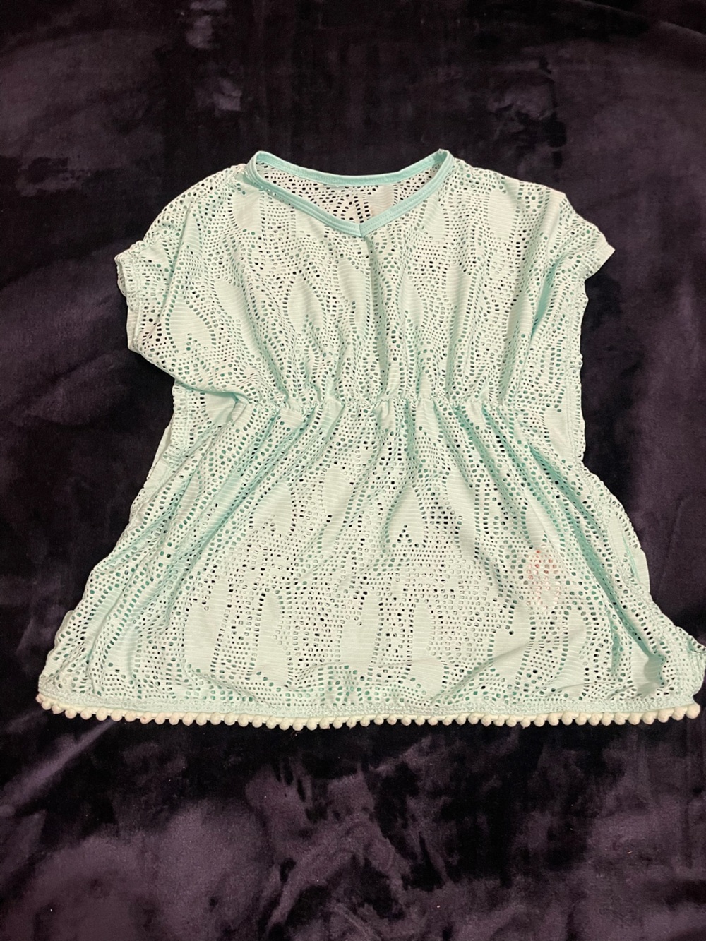 wonder nation Mint Green Crochet Swim Coverup with Pom Trim
